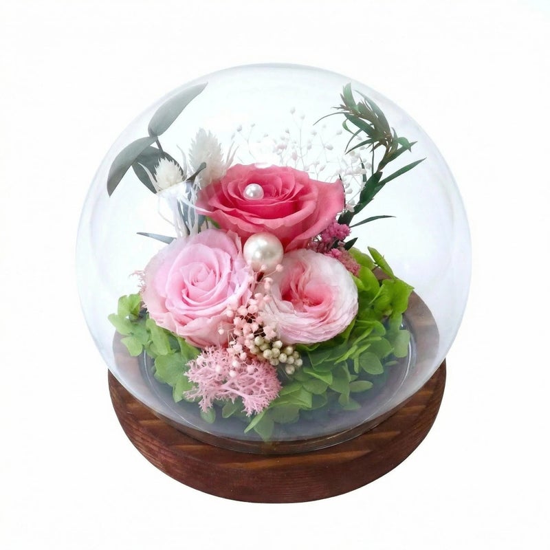 ديكور الزهور المحفوظة الوردية - مصنوع يدوياً، طازجة طويلة الأمد. هدية عيد ميلاد رومانسية، زينة سطح المكتب (12 سم × 12 سم) - Image 1